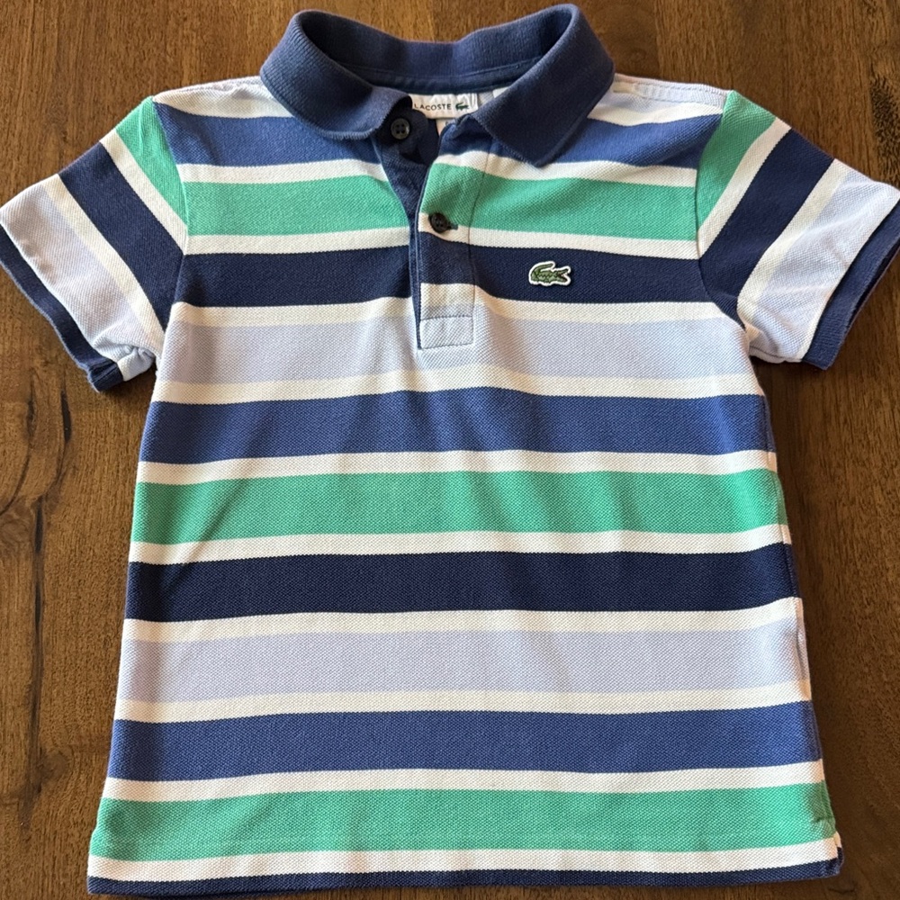 Lacoste Boys Striped Polo in Navy, Blue, Green & White